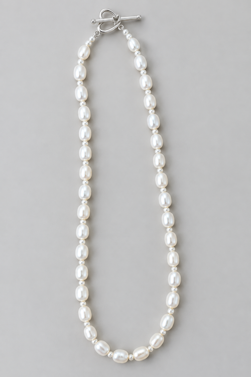 Freshwater Pearl Necklace with Sterling Silver Heart Clasp