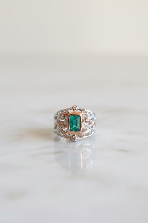 Emerald & White Topaz Ring