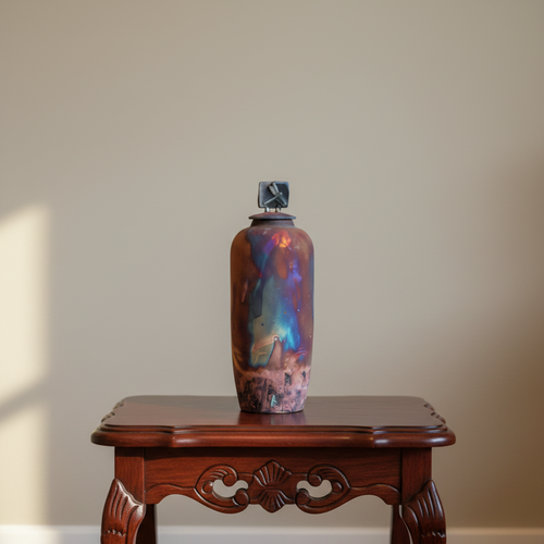 Tall Raku Ceramic Pot with Dragonfly Lid
