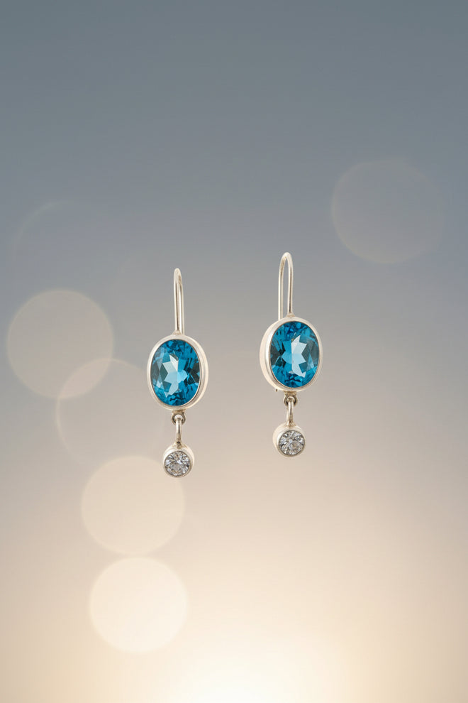 Blue Topaz & White Topaz Earrings