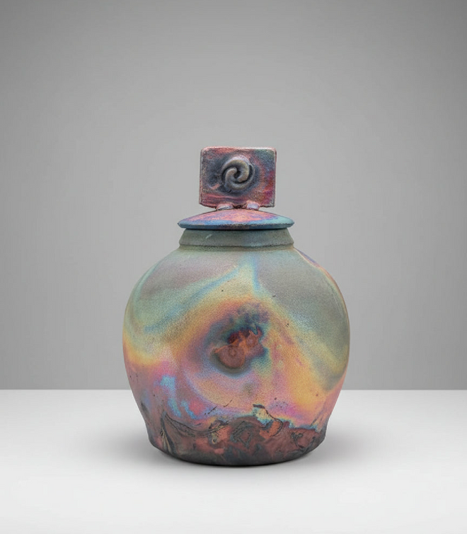 6-inch Round Raku Ceramic Pot with Lid
