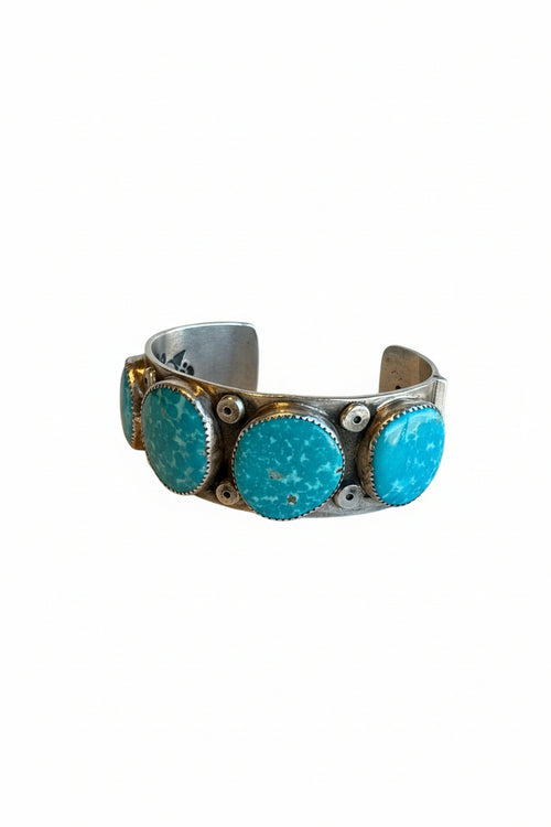 Kingman Turquoise Cuff Bracelet by Navajo Artist M. Calladitto