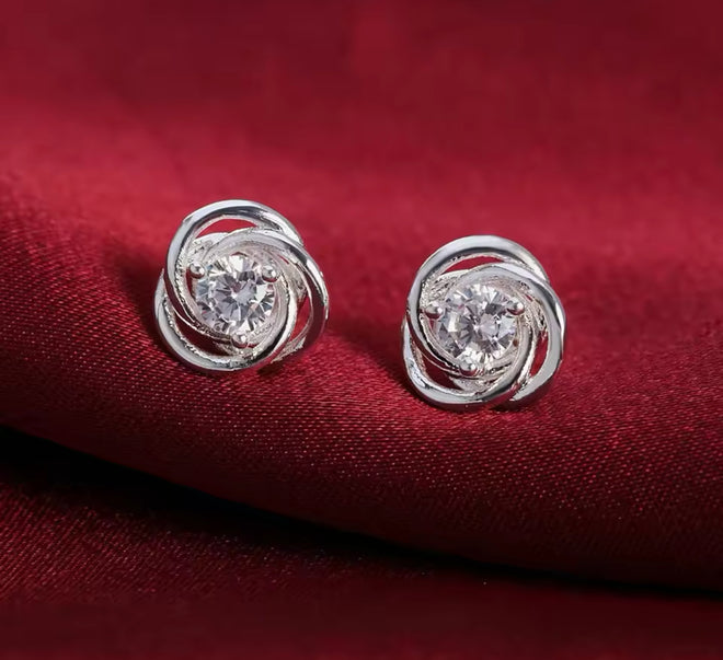 Sterling Silver Zircon Stud Earrings