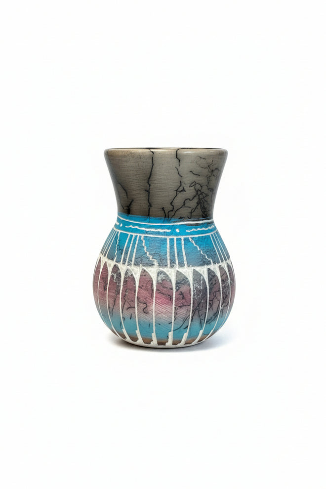Navajo Carved Vase by Artist Dennison Billy 3.5"H x 3"W