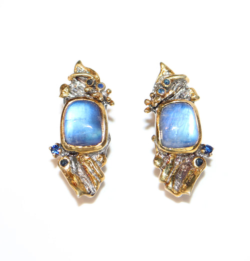 Spectrolite & Sapphire Post Earrings