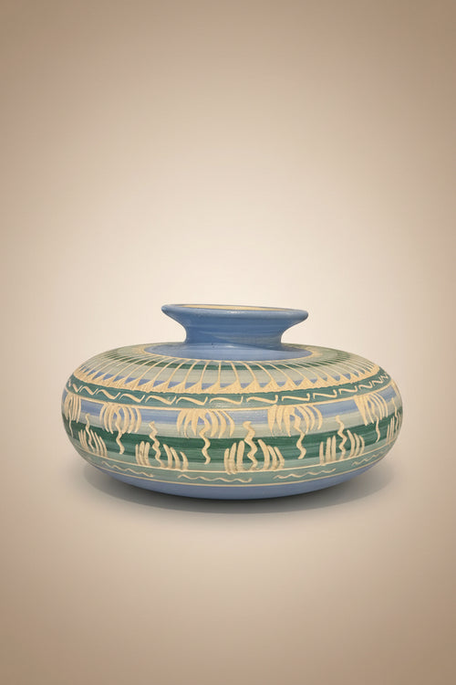 Navajo Carved Ceramic Vase by Cassandra King 4"H x 7.5"W