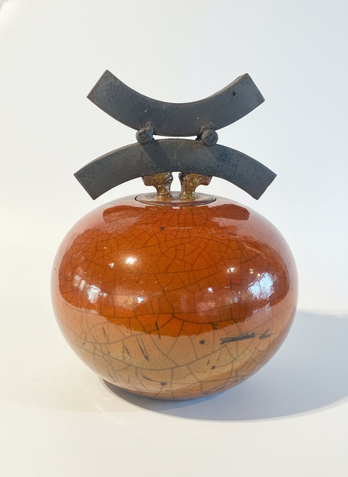 Raku Ferric Lidded Vase