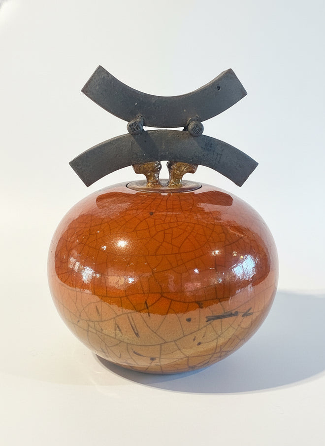 Raku Ferric Lidded Vase