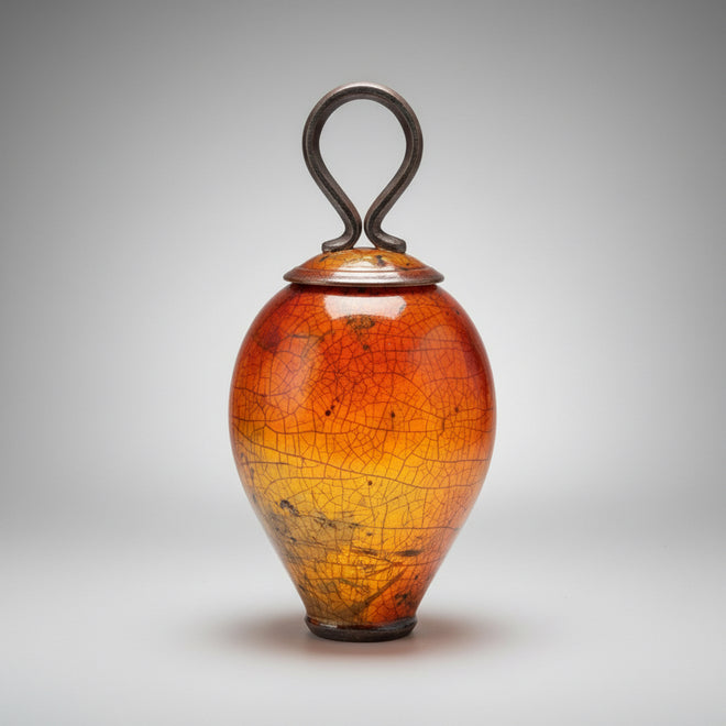 Raku Ferric Lidded Vase