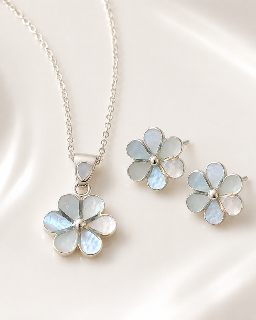 Flower Earrings and Necklace Matching Set