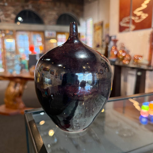 Stoneware red & black bottle