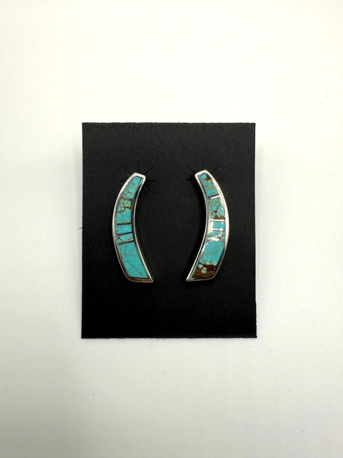 Navajo #8 Turquoise Inlaid Earrings — Sterling Silver