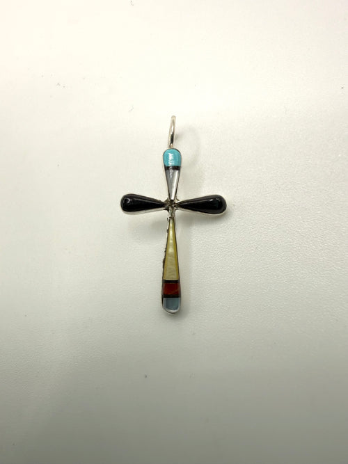 Zuni Mosaic Inlay Cross Pendant — Handmade by Sylvester Noche