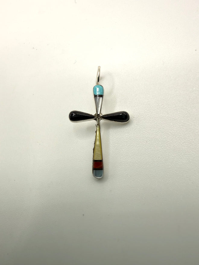 Zuni Mosaic Inlay Cross Pendant — Handmade by Sylvester Noche