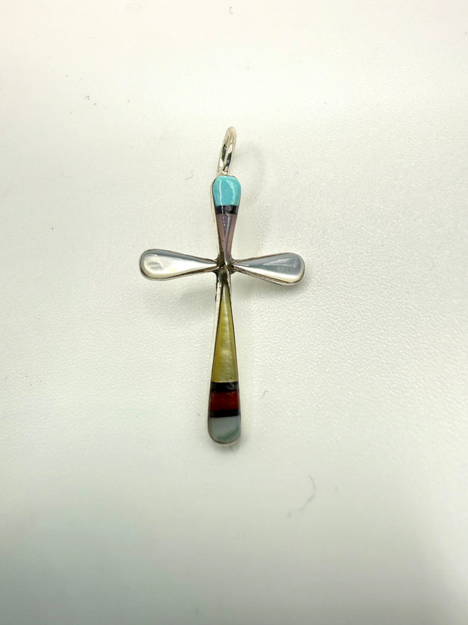 Zuni Mosaic Inlay Cross Pendant — Handmade by Sylvester Noche