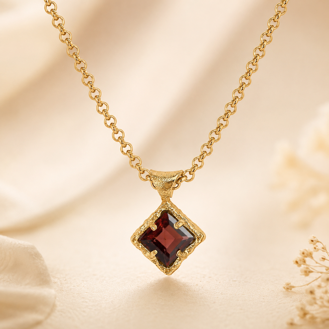 Diamond-Shaped Garnet Necklace in 18K Gold Vermeil
