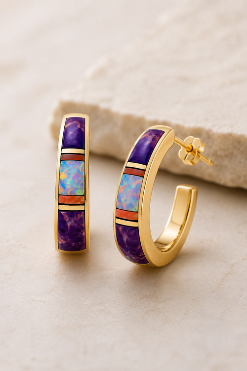 Gold Navajo Stone Inlaid Earrings