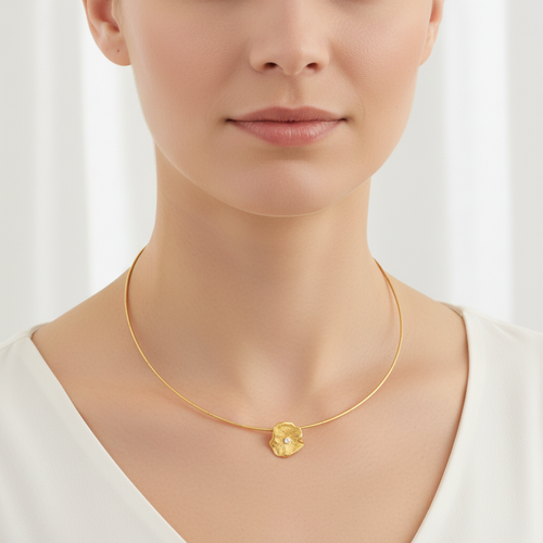 Gold Petal Choker Necklace with Cubic Zirconia