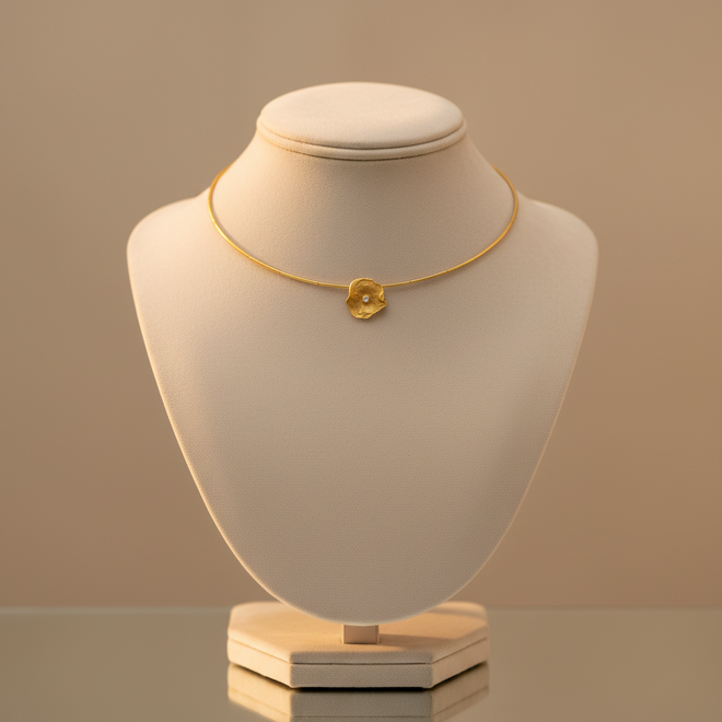 Gold Petal Choker Necklace with Cubic Zirconia