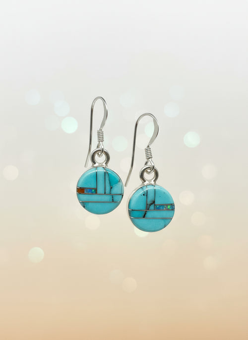 Turquoise & Opal Round Drop Dangle Earrings