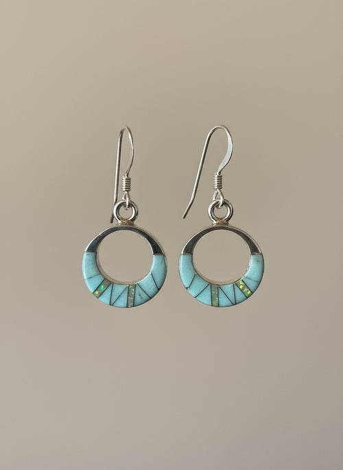 Turquoise and Opal Circle Drop Dangle Earrings