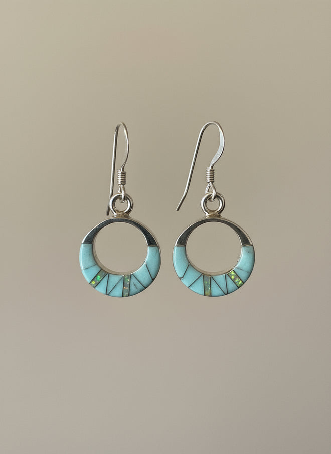 Turquoise and Opal Circle Drop Dangle Earrings