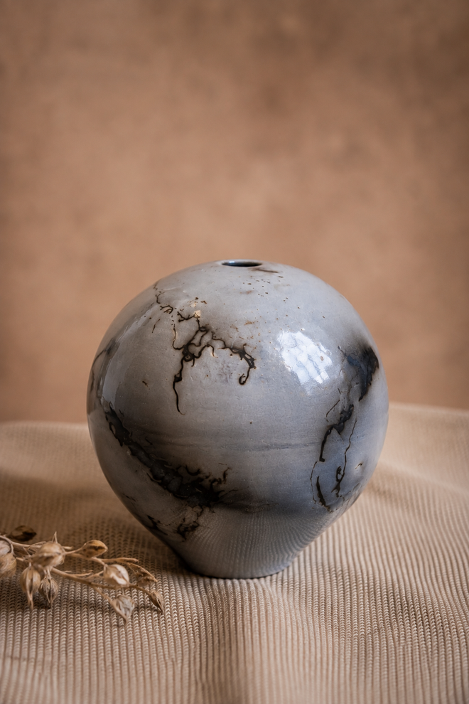 Grey Horsehair Ceramic Orb