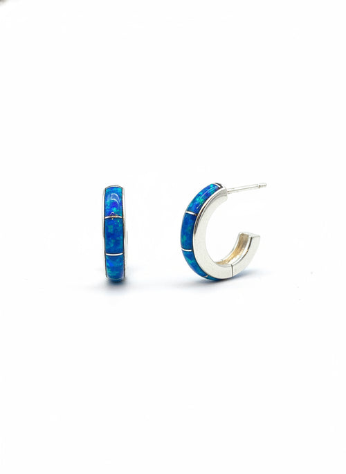 Blue Opal Small Half Circle Post Earrings