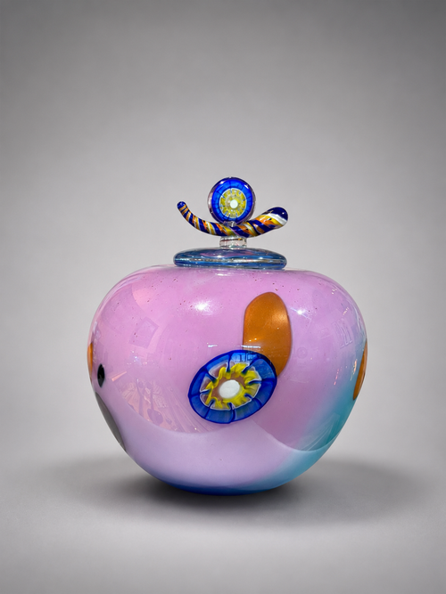 Handblown Glass artwork lidded vase one of a kind 