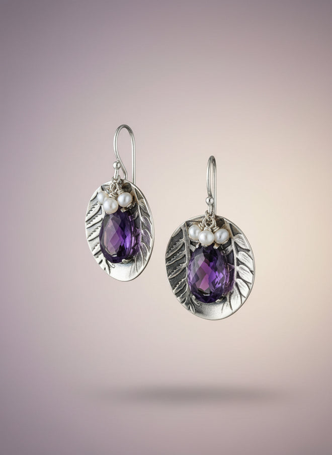 Amethyst & Pearl Earrings - Handmade in Sedona Arizona