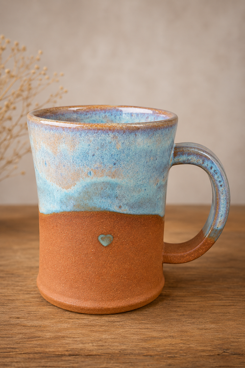 Handmade Blue Coffee Heart Mug
