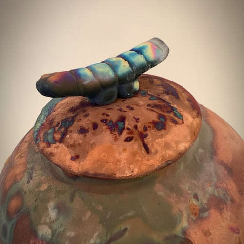 Desert Aurora Raku Pottery Jar with Lid