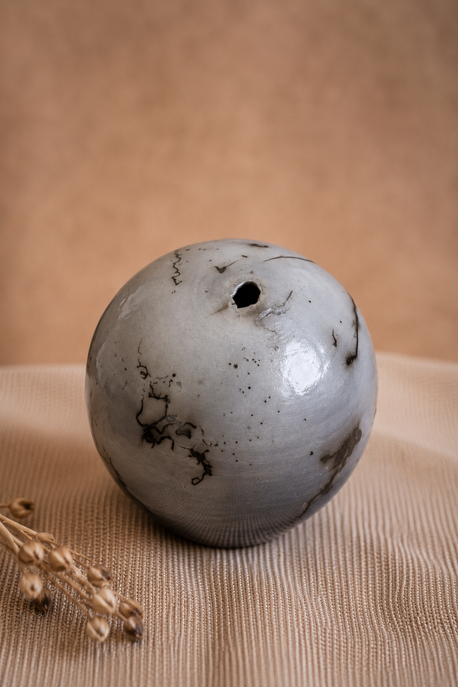 Handmade Ceramic Orb Grey Horsehair ceramics