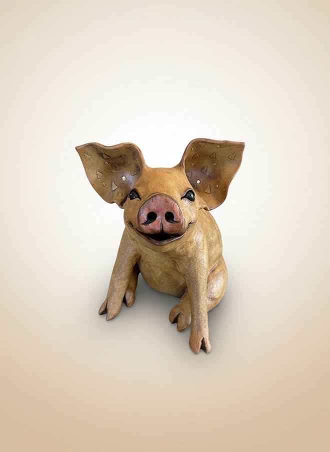 Unique Artisan Clay Pig Sculpture – Hand-sculpted by Sumati Colpitts (Arizona)