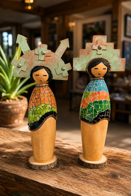 Handmade Southwest Mosaic Maiden Kachina Sculpture by Julie Hemer
