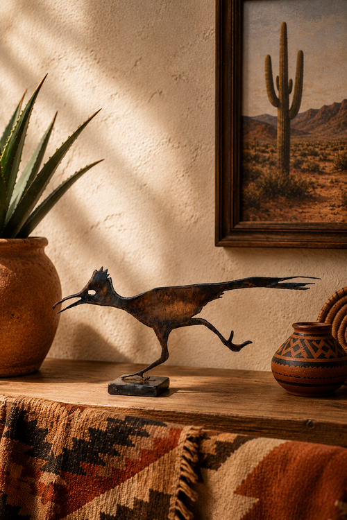 Handmade Rustic Metal Road Runner Sculpture