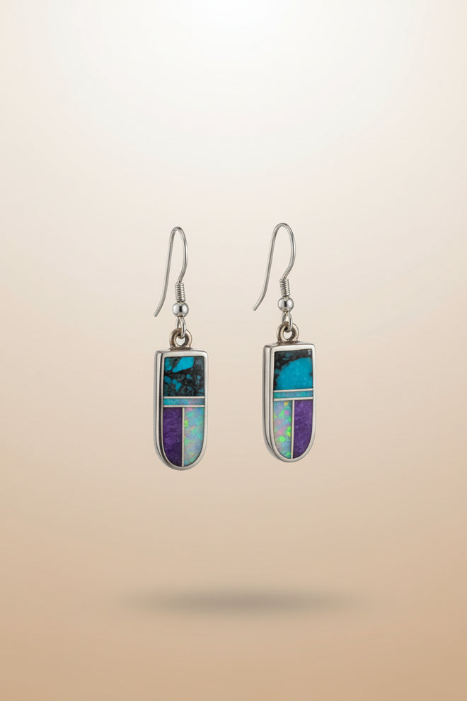 Stone Inlaid Earrings - Handmade Navajo