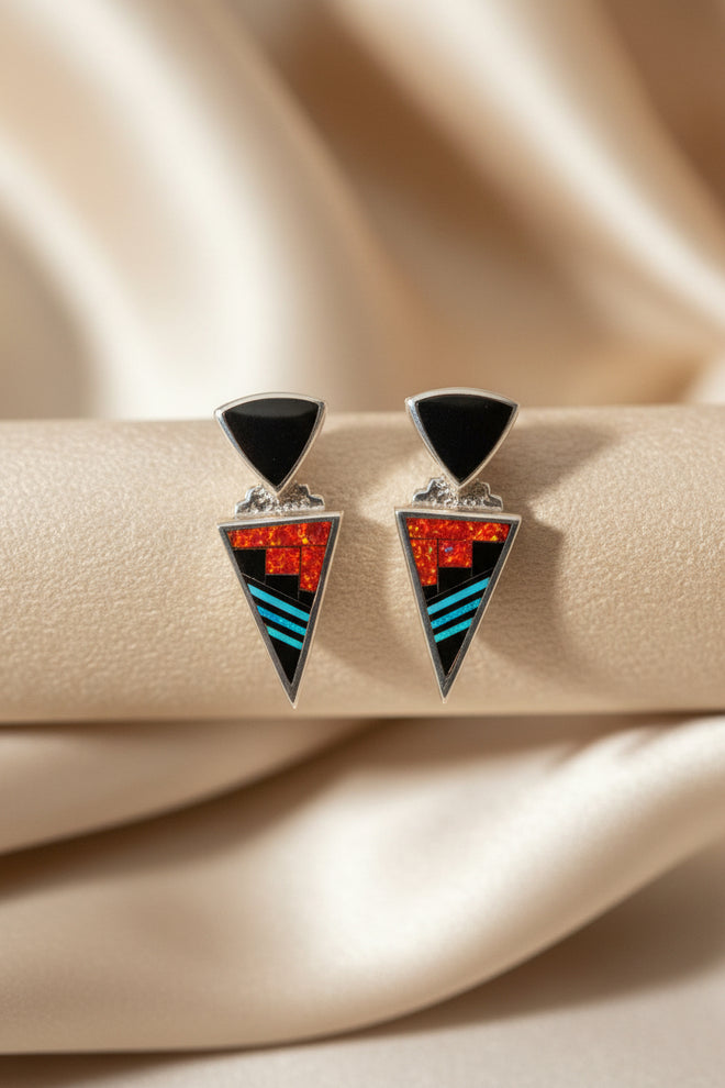 Fancy Red Post Earrings (Navajo Inlaid)