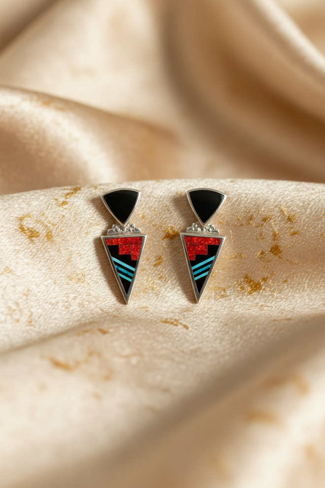 Fancy Red Post Earrings (Navajo Inlaid)