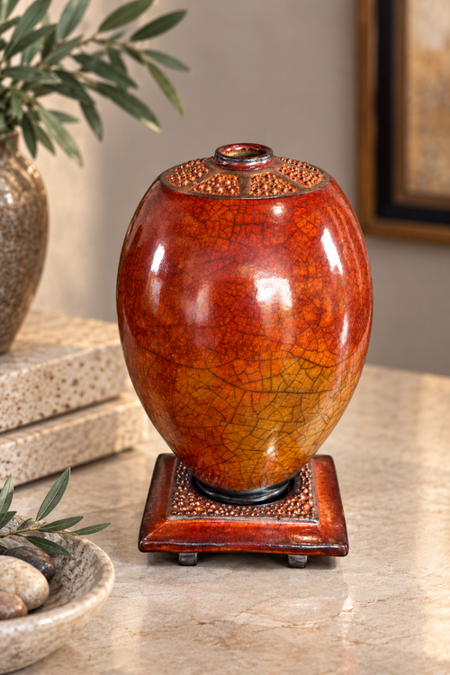 Bob Smith Ferric Chloride Raku Vase on Altar