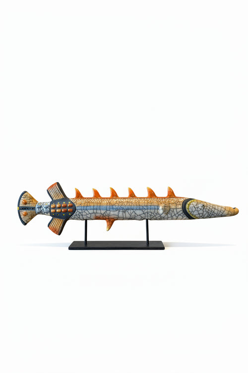 Handmade Raku Trumpet fish Orange Color