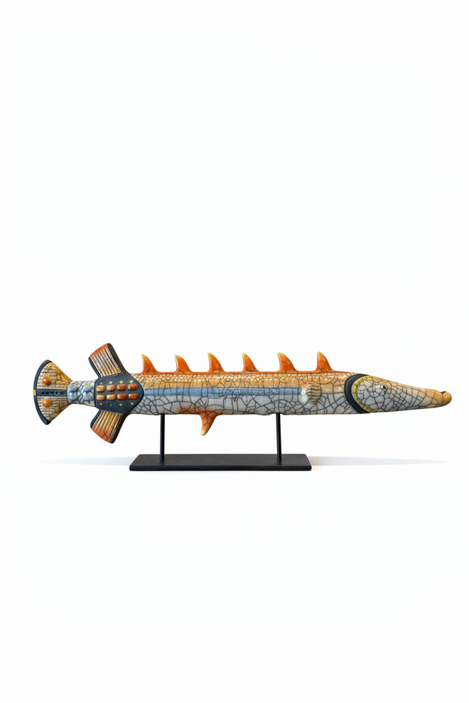 Handmade Raku Trumpet fish Orange Color