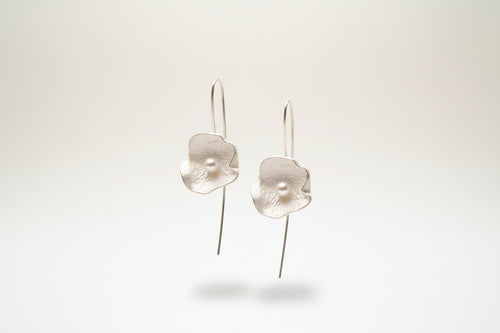 Handmade Sterling Silver Shell Earrings with Freshwater Pearl — Long French Hook