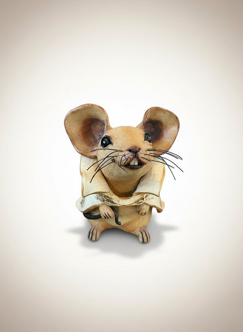 Handmade Ceramic Capped Mouse Sculpture by Sumati Colpitts