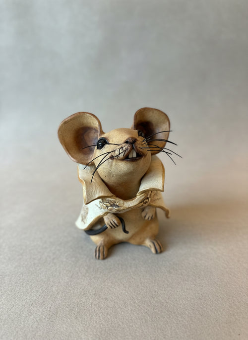 Handmade Ceramic Capped Mouse Sculpture by Sumati Colpitts