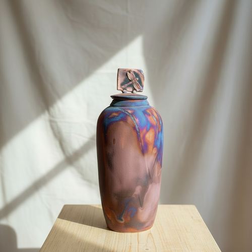 Tall Dragonfly Raku Pottery Vessel – One-of-a-Kind Arizona Art