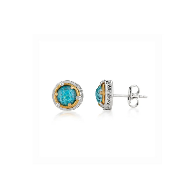 Handmade unique Chrysocolla Stud Earrings 