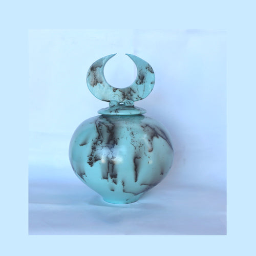 Light Blue Horsehair Lidded Vessel by Bob Smith