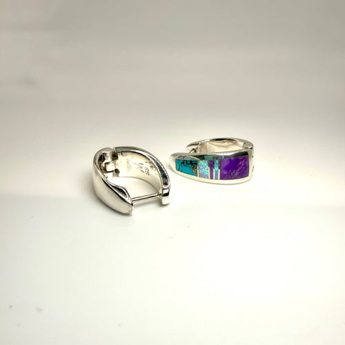Turquoise, Opal & Sugilite Huggies Earrings - Navajo Handmade