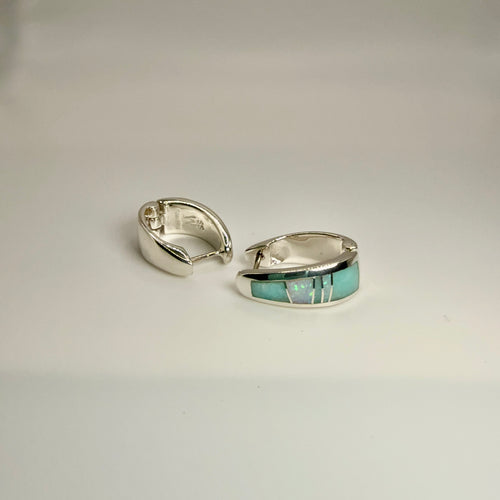 Amazonite & Opal Huggies Earrings - Navajo Stone Inlaid Jewelry